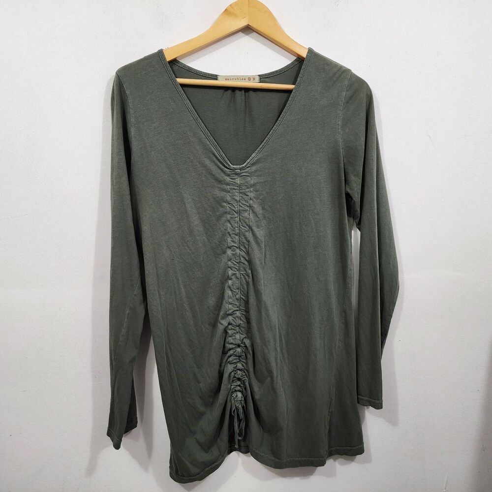 XCVI Wearables Womens Green Cotton Ruched Drawstring V-Neck Tank Top Size M